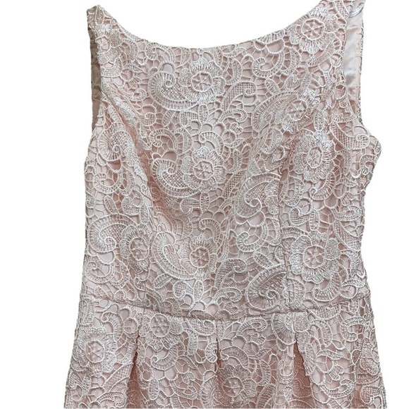Aidan Mattox Lace Crochet Pleated Blush Pink Open Back Cocktail Dress Size 8 - Picture 3 of 6